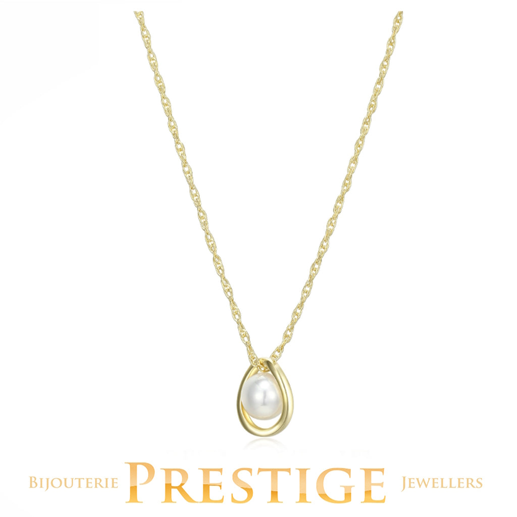 ELLE "LUNA" GOLD PLATED GENUINE 6-6.5MM WHITE PEARL NECKLACE 17"+3" EXTENSION