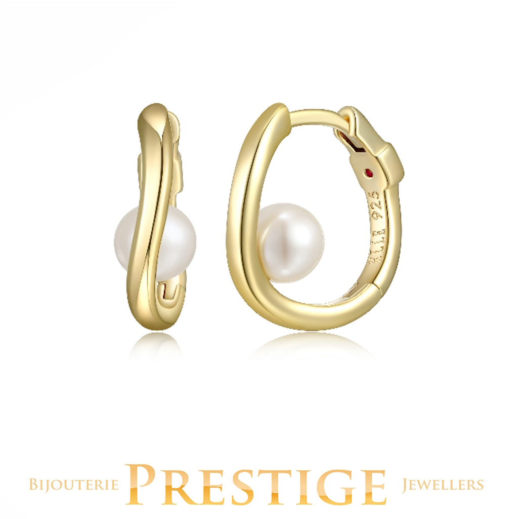 ELLE "LUNA" GOLD PLATED GENUINE 5-5.5MM WHITE PEARL ON 16MM HOOP