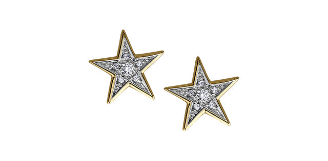 Ladies Diamond Star Studs 10KTY RD Top 2=0.045CT 10=0.075CT