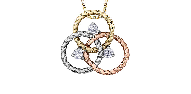 Ladies Diamond Pendant 10KT Tri Colored Gold 1=0.036CAN 1=0.037CAN 1=0.037CAN