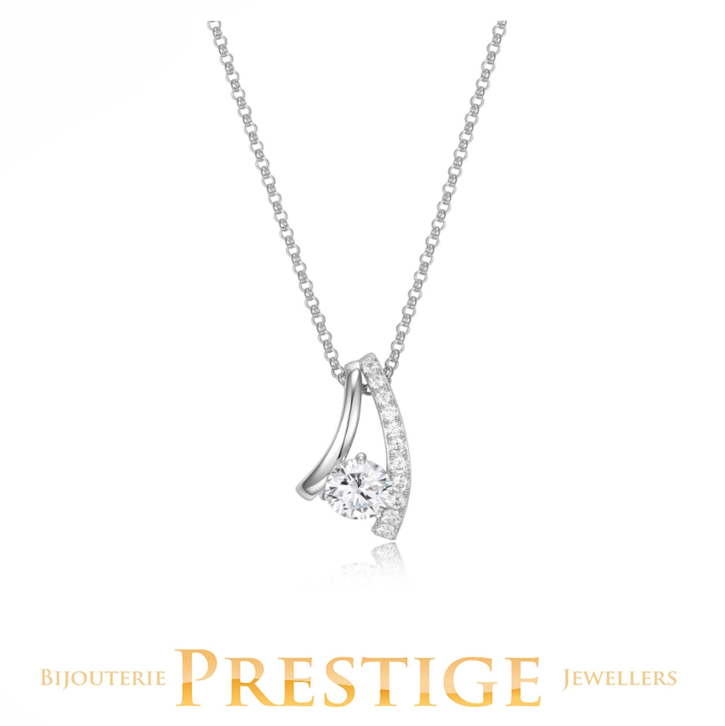 ELLE "GLIMMER" RHODIUM PLATED 7MM ROUND CZ WITH SIDE PAVE CZ PENDANT
