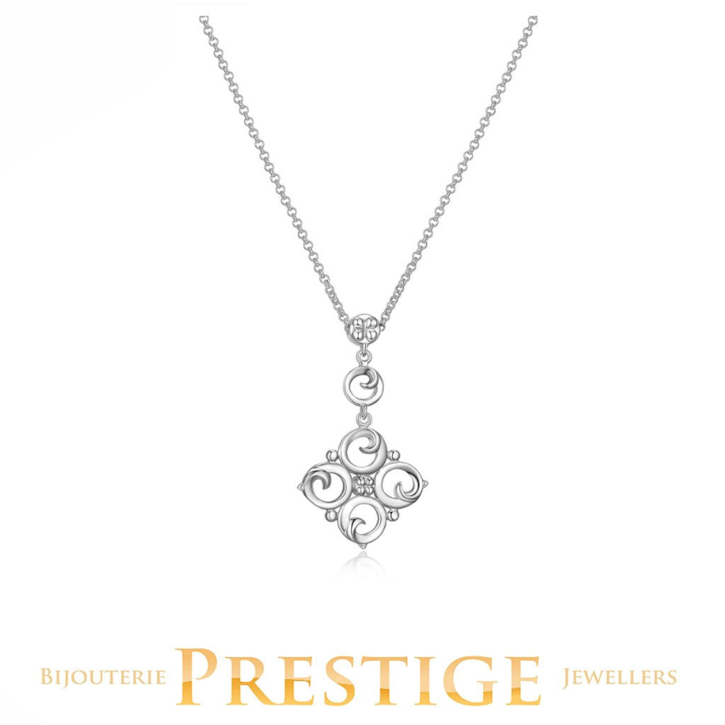 ELLE "VENICE" RHODIUM PLATED SILVER FILIGREE NECKLACE 18"+2" EXTENSION