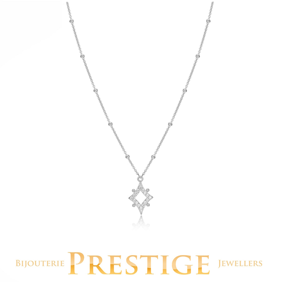 ELLE "STELLAR" RHODIUM PLATED  NECKLACE WITH BEAD CHAIN 17"+3" EXTENSION