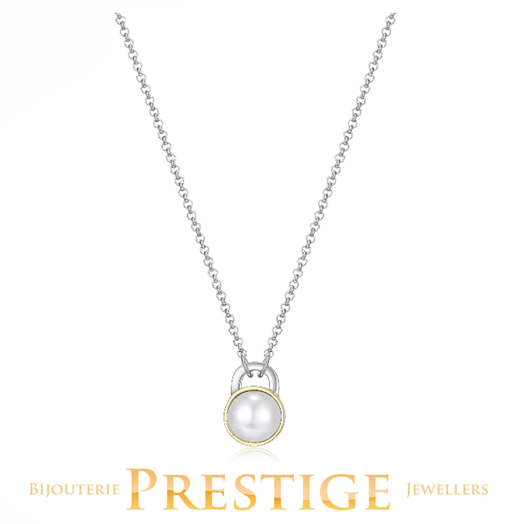 ELLE "PARALLEL" RHODIUM & GOLD PLATED 2TONE  WHITE PEARL NECKLACE