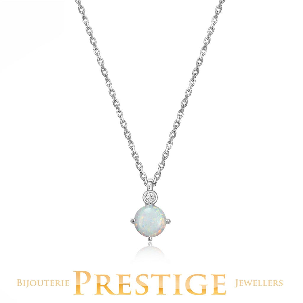 ELLE "Birthstone" Oct Rhodium Plated Created 6mm Round Opal