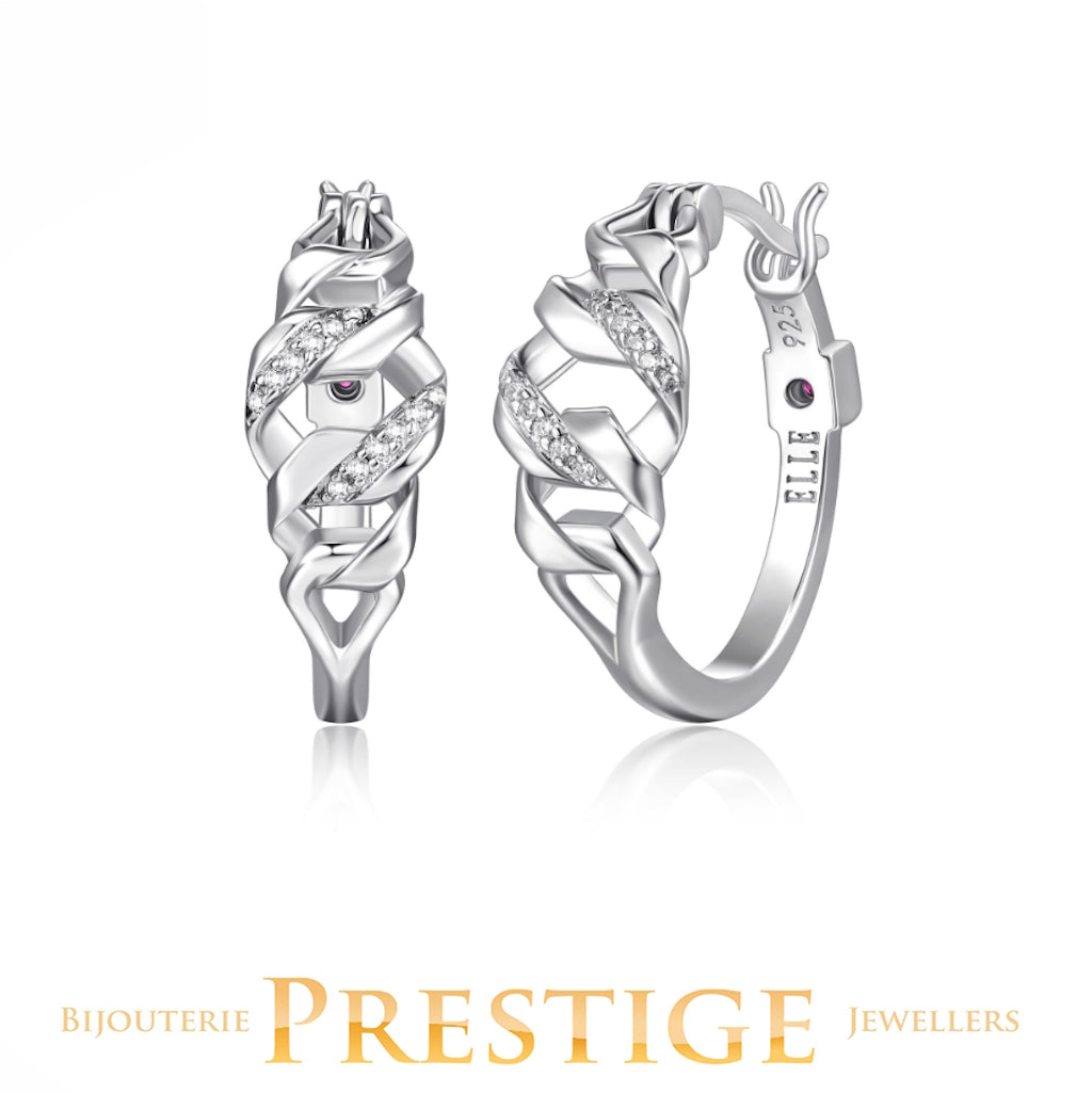 ELLE "LATTICE" RHODIUM PLATED HEXAGON LINK & PAVE CZ 20MM HOOP