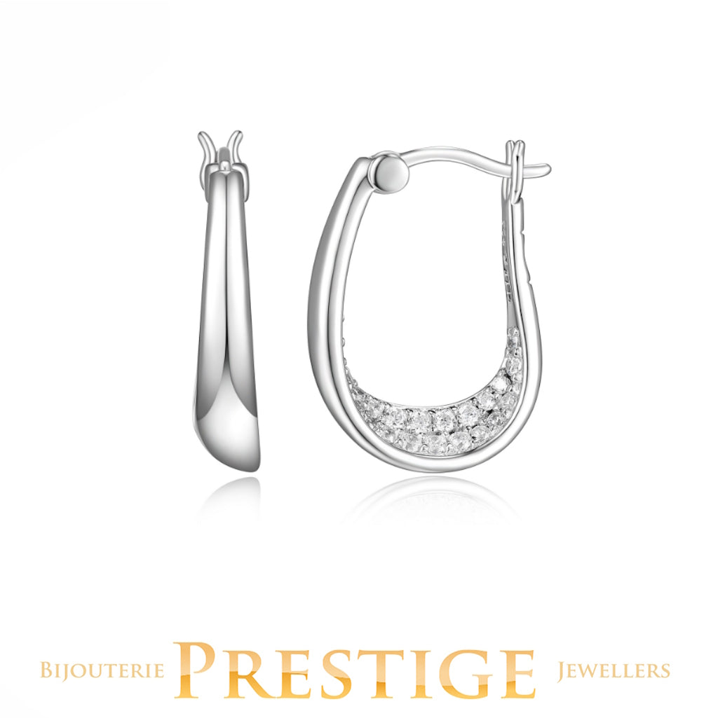 ELLE "LAKE MIRROR" RHODIUM PLATED CZ OVAL HOOP 20X15MM