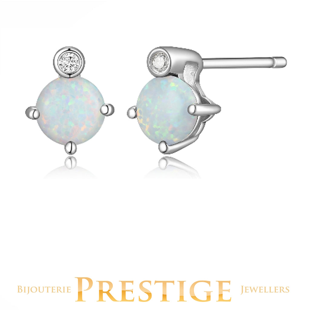 ELLE "Birthstone" Oct Rhodium Plated Created 5mm Round Opal