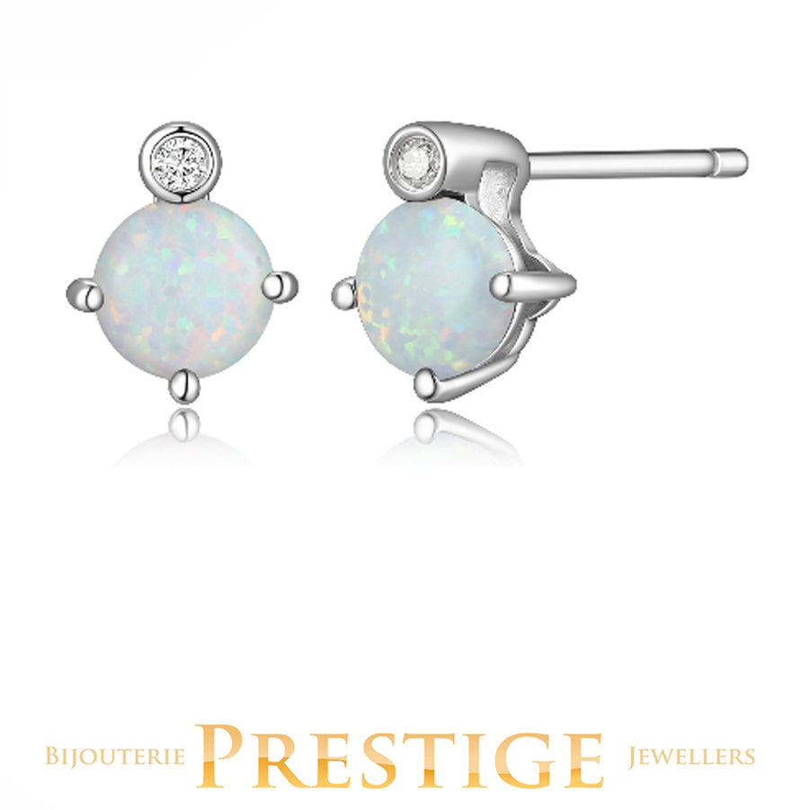 ELLE "Birthstone" Oct Rhodium Plated Created 5mm Round Opal