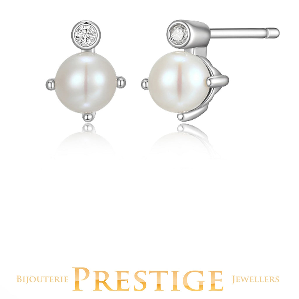 ELLE "Birthstone" Jun Rhodium Plated Genuine 5mm White Pearl