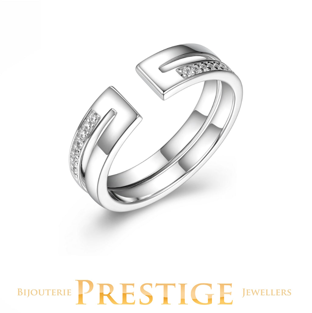 ELLE "HORIZON" RHODIUM PLATED OPEN BAND WITH CUBIC ZIRCONIA