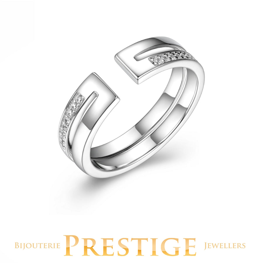 ELLE "HORIZON" RHODIUM PLATED OPEN BAND WITH CUBIC ZIRCONIA