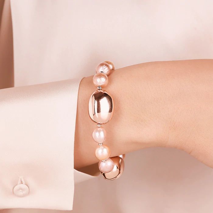 Bronzallure Bracelet with Golden Rosé Nuggets and Freshwater
