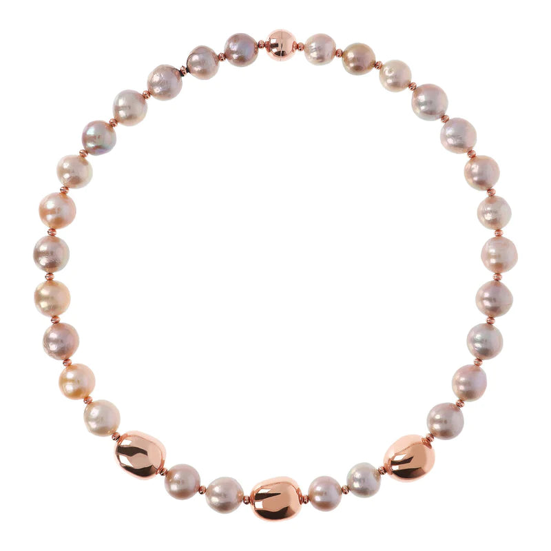 Bronzallure Necklace with Pearls Golden Rose Beads and Magnetic Clasp