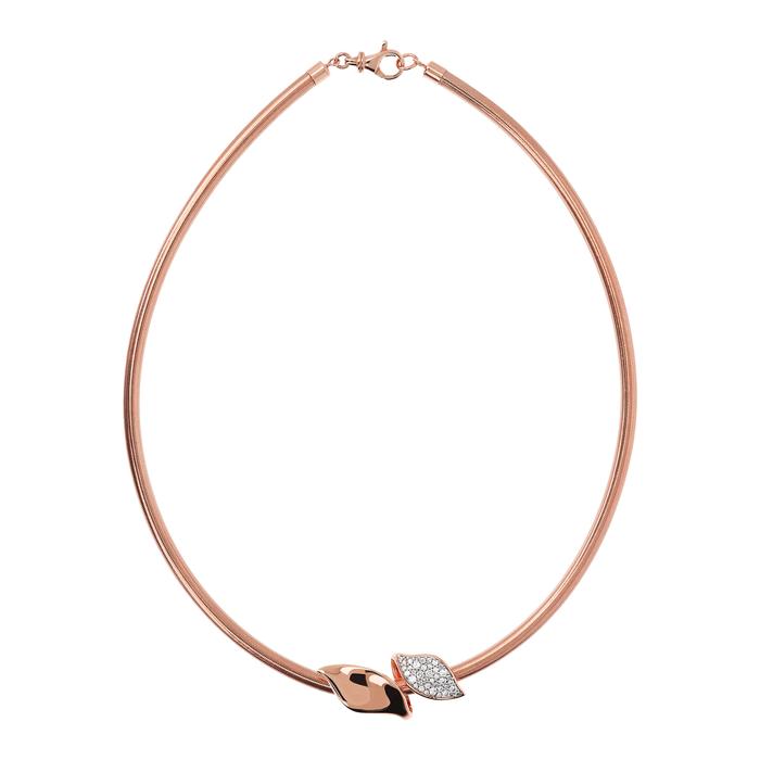 Bronzallure Tubolar Necklace With Leaf Pave