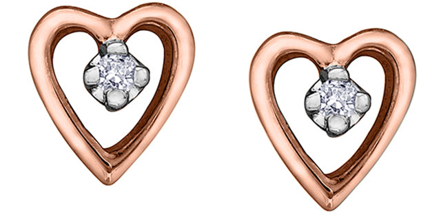 Diamond Heart Studs 10KT Rose & White Gold 2=0.02CT