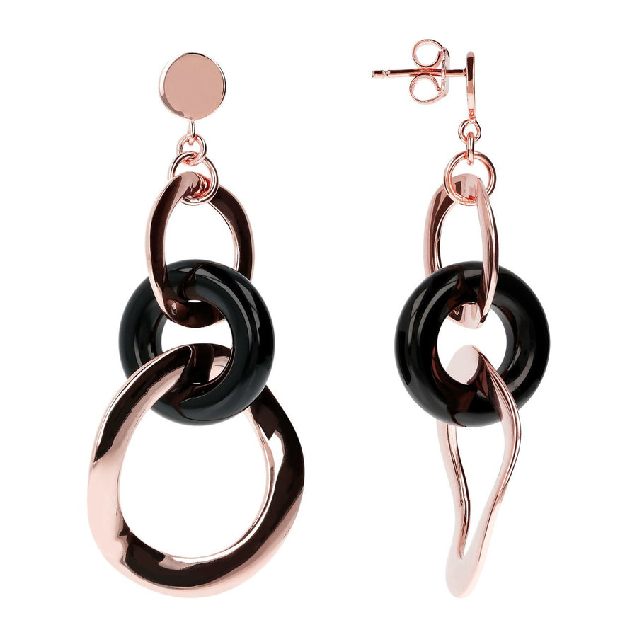 Bronzallure Shiny Gemstone Wavy Round Earrings - Black Onyx