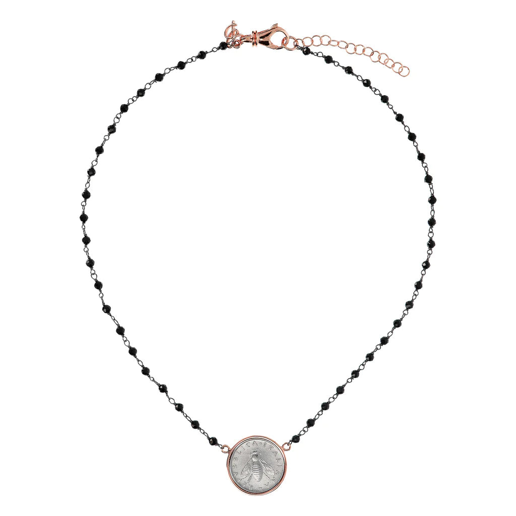 Bronzallure Black Spinel & Coin Necklace