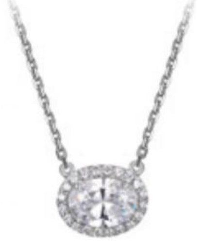 Red Carpet - REIGN 925 Diamondlite CZ 8x6MM Oval Halo Necklace 18