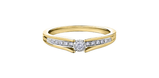 Ladies Engagement Ring 10KT Yellow & White  (0.10TDW)