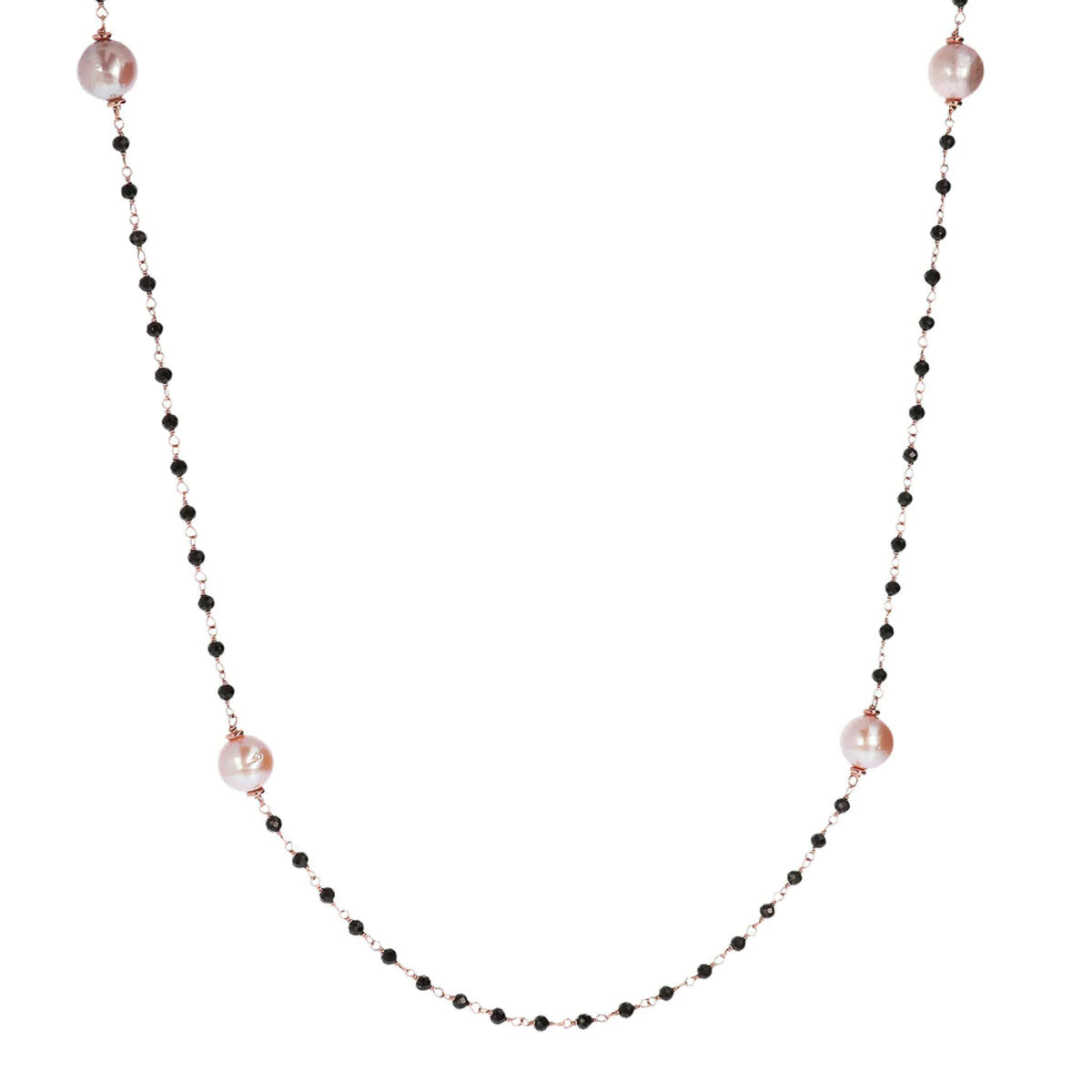 Bronzallure Black Spinel & Pink Pearl Station Necklace