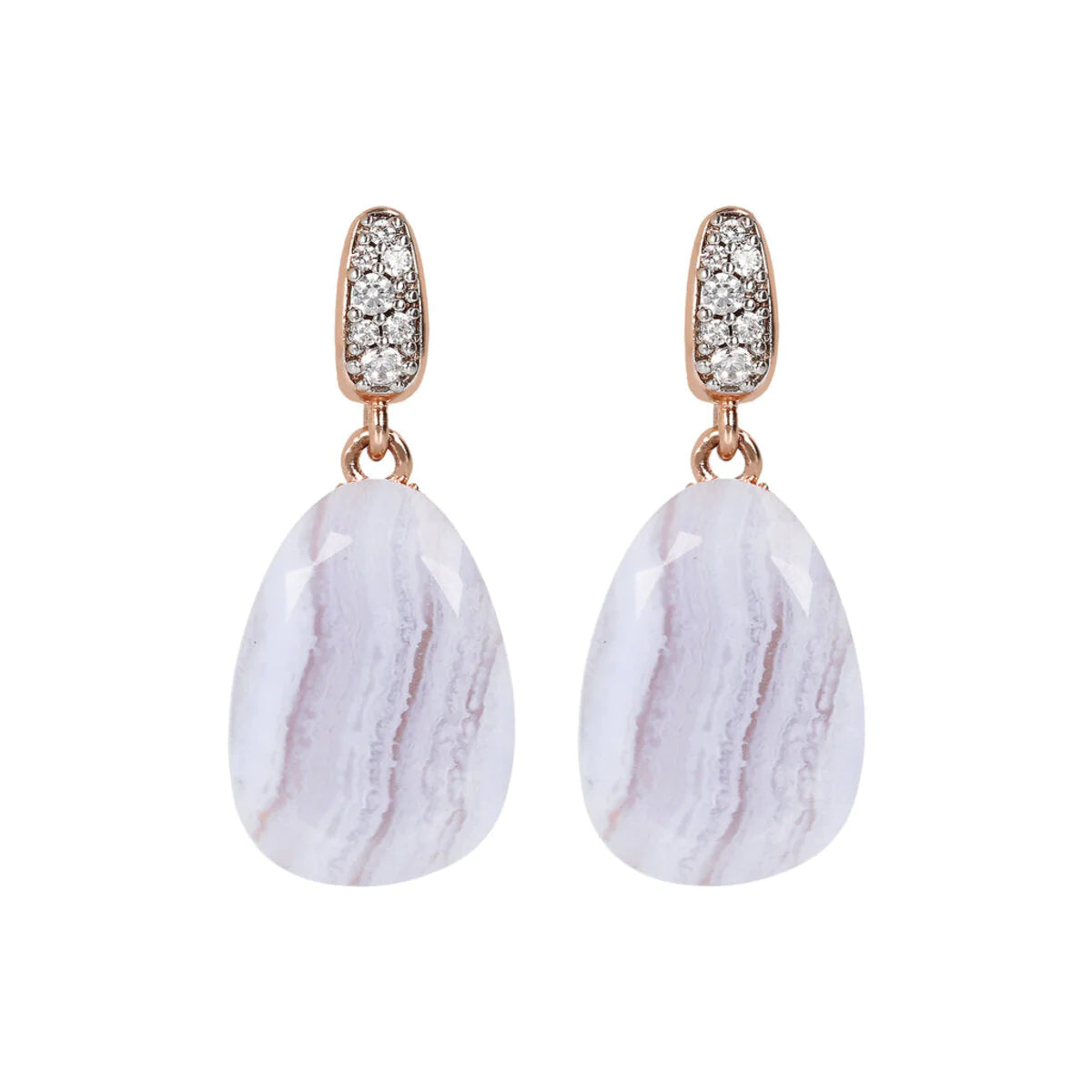 Bronzallure Blue Lace Agate Dangle Studs With CZ