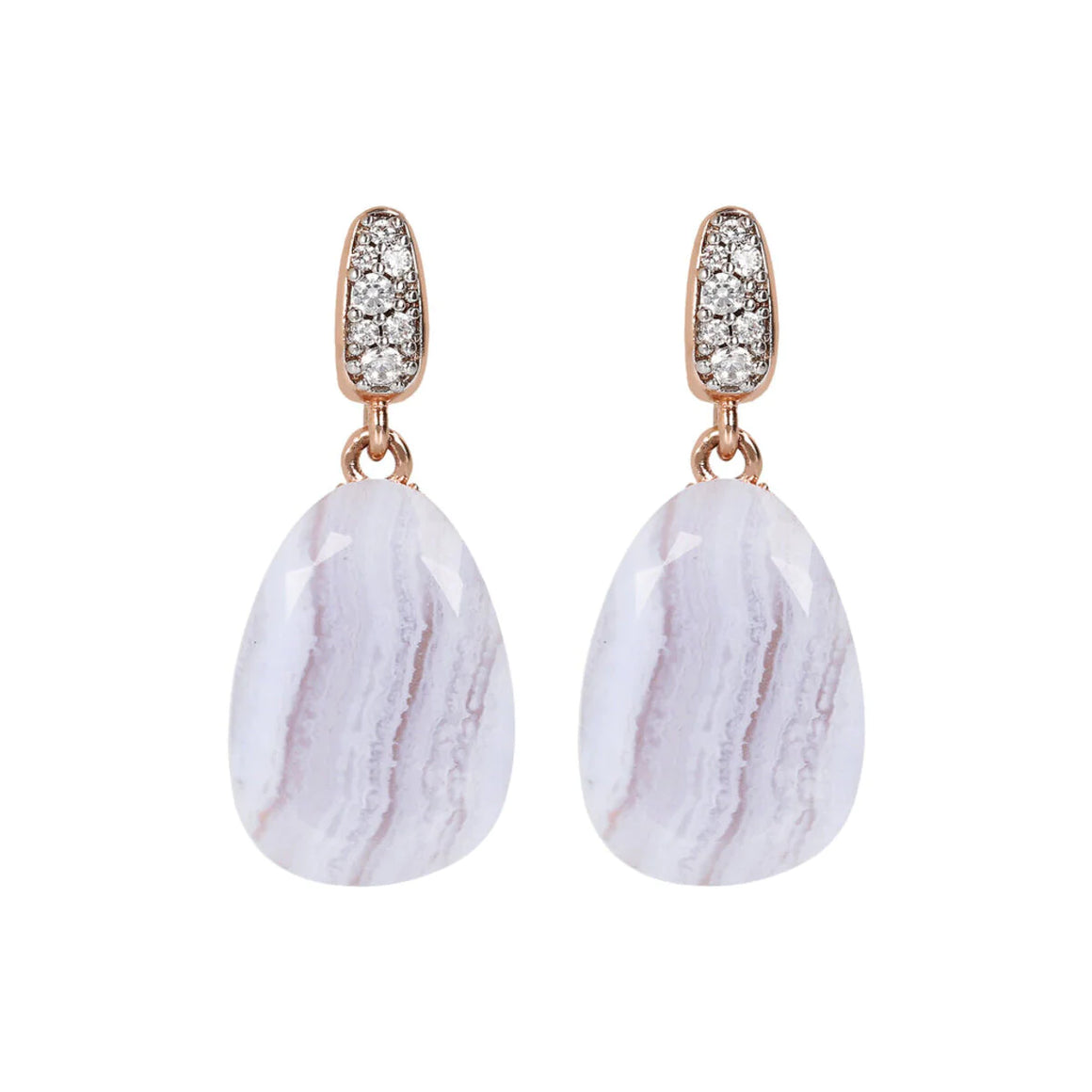 Bronzallure Blue Lace Agate Dangle Studs With CZ