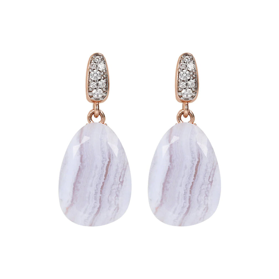 Bronzallure Blue Lace Agate Dangle Studs With CZ