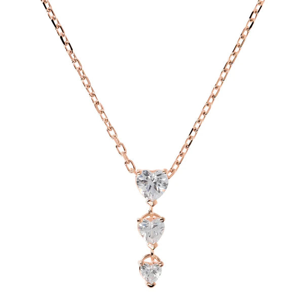 Bronzallure Three Graduated Hearts Necklace in Cubic Zirconia